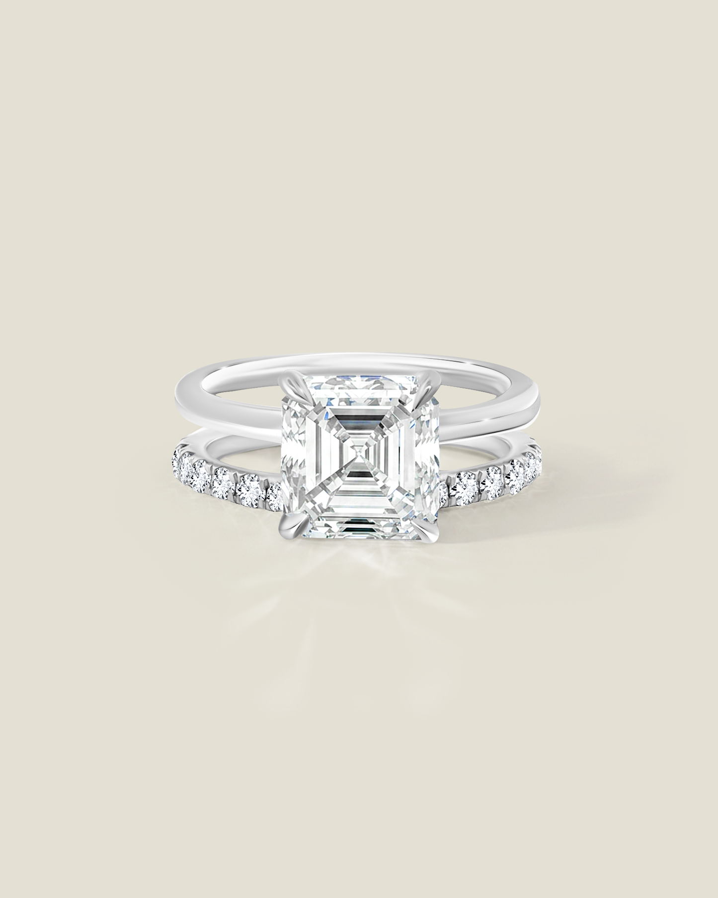 18K White Gold 3.84 ctw J/VVS2 Asscher Ontaango Ring Set