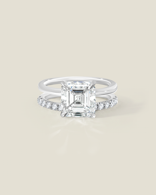 18K White Gold 3.84 ctw J/VVS2 Asscher Ontaango Ring Set