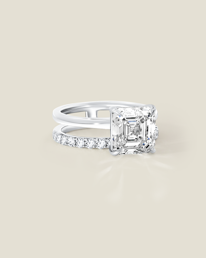 18K White Gold 3.84 ctw J/VVS2 Asscher Ontaango Ring Set
