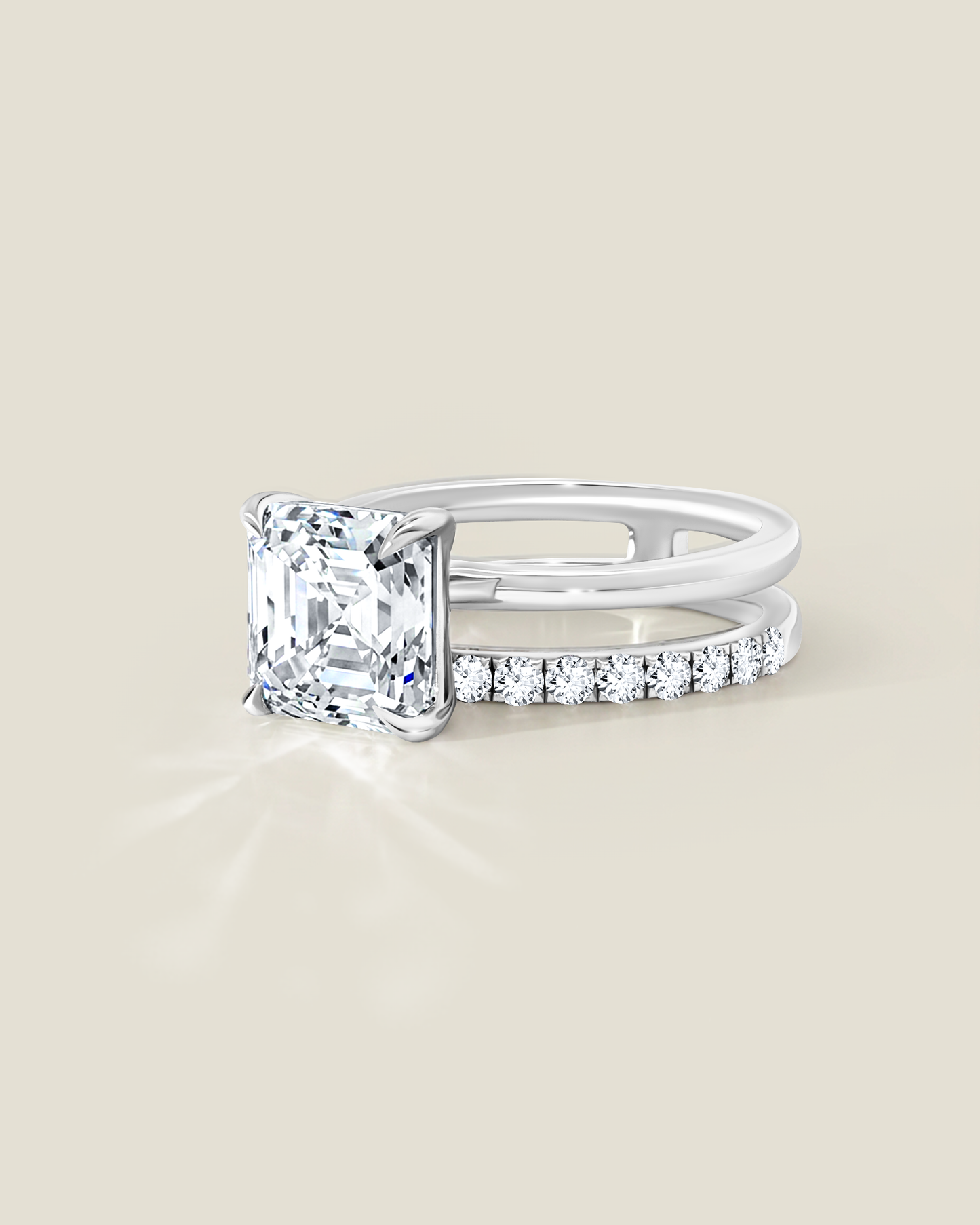 18K White Gold 3.84 ctw J/VVS2 Asscher Ontaango Ring Set