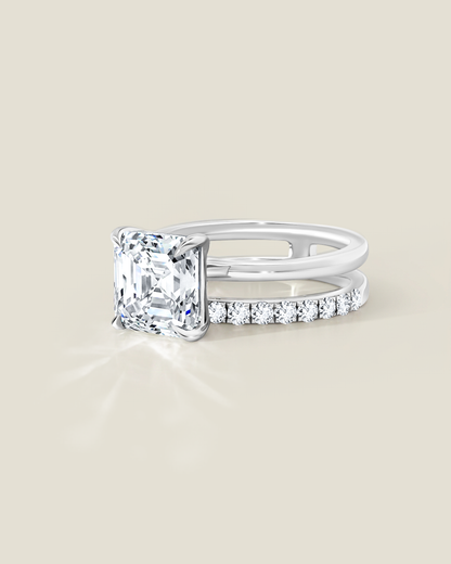18K White Gold 3.84 ctw J/VVS2 Asscher Ontaango Ring Set