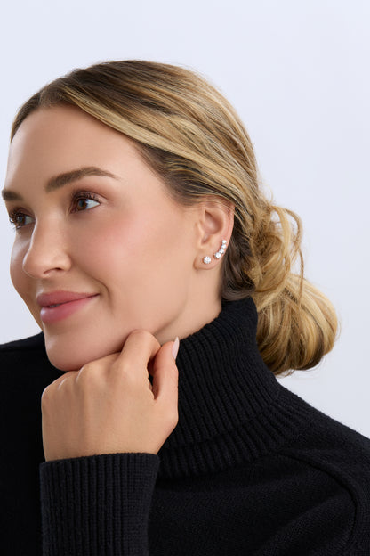 18K White Gold Diamond Ear Climbers
