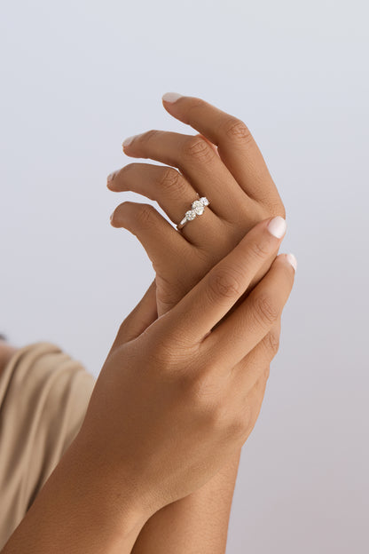 18K White Gold 1.82 ct Oval & Round Three Stone Ring