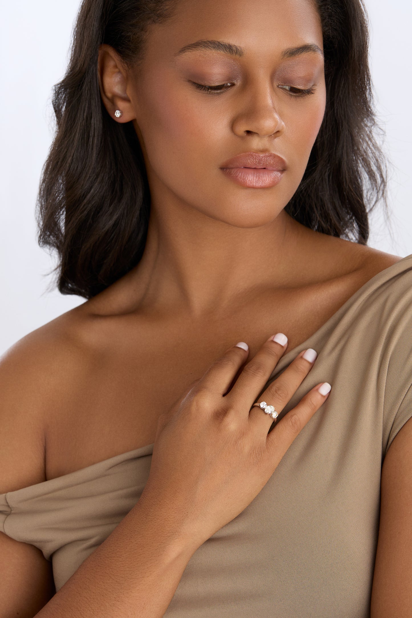 18K White Gold 1.82 ct Oval & Round Three Stone Ring