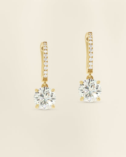 18K Yellow Gold 0.48 - 2.59 ct Round Diamond Drop Earrings