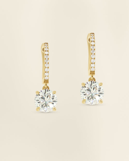 18K Yellow Gold 0.48 - 2.59 ct Round Diamond Drop Earrings