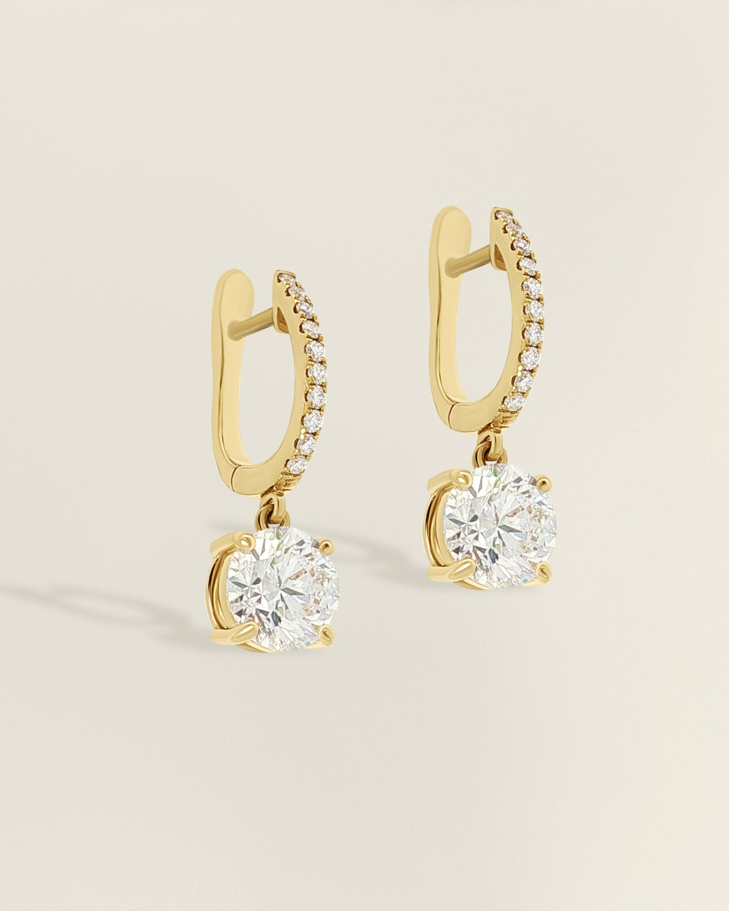 18K Yellow Gold 0.48 - 2.59 ct Round Diamond Drop Earrings
