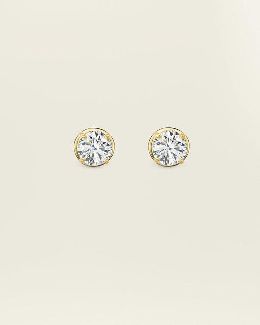 18K Yellow Gold 1.00 ct Round Diamond Solitaire Studs