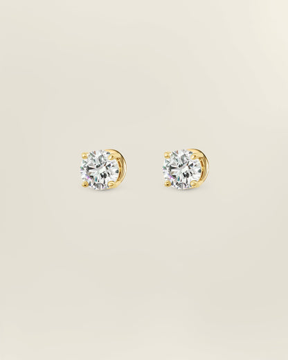 18K Yellow Gold 1.00 ct Round Diamond Solitaire Studs