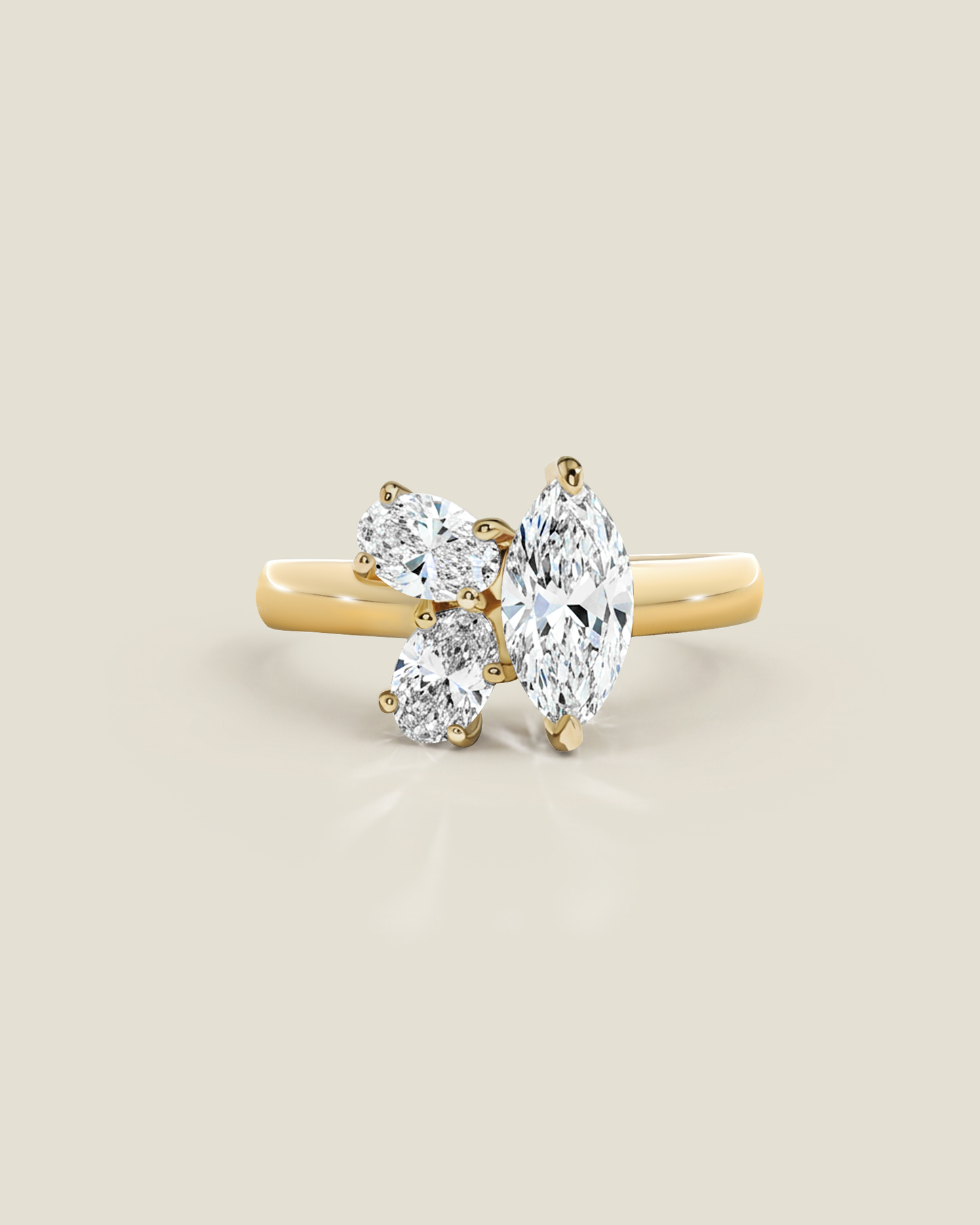 18K Yellow Gold 1.45 ctw Marquise & Oval Three Stone Ring
