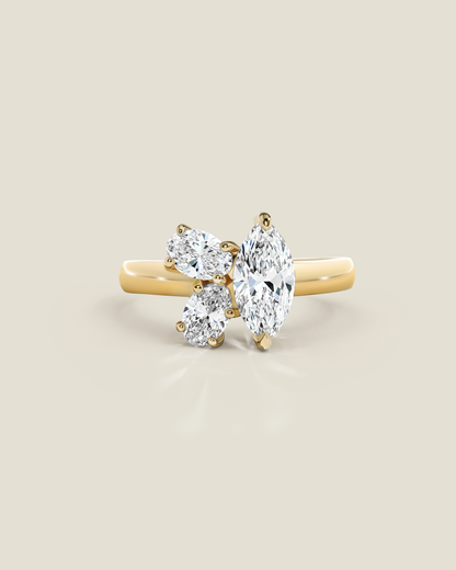 18K Yellow Gold 1.45 ctw Marquise & Oval Three Stone Ring