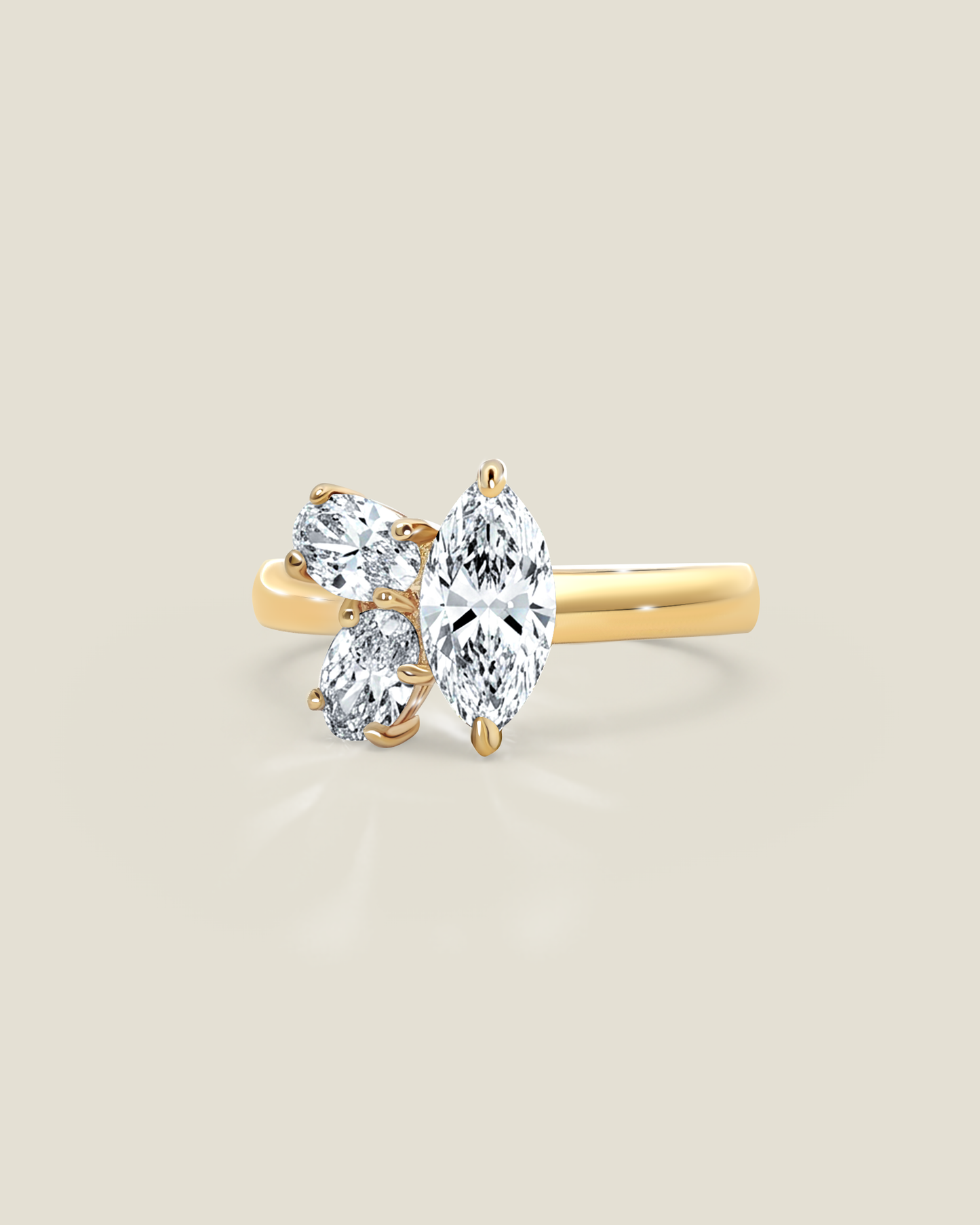 18K Yellow Gold 1.45 ctw Marquise & Oval Three Stone Ring
