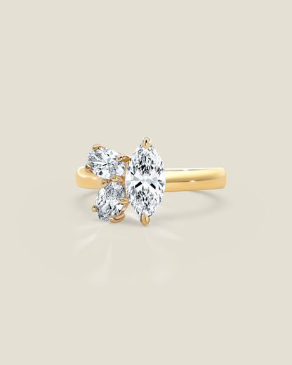 18K Yellow Gold 1.45 ctw Marquise & Oval Three Stone Ring