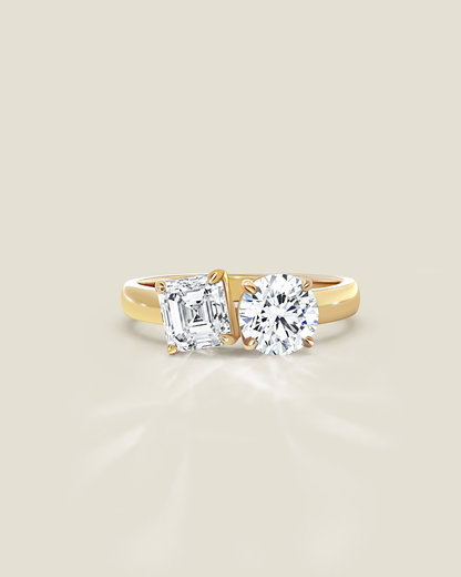18K Yellow Gold 2.17 ctw Asscher & Round Toi et Moi Ring