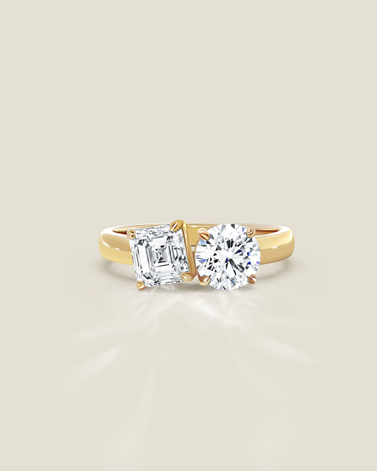 18K Yellow Gold 2.17 ctw Asscher & Round Toi et Moi Ring