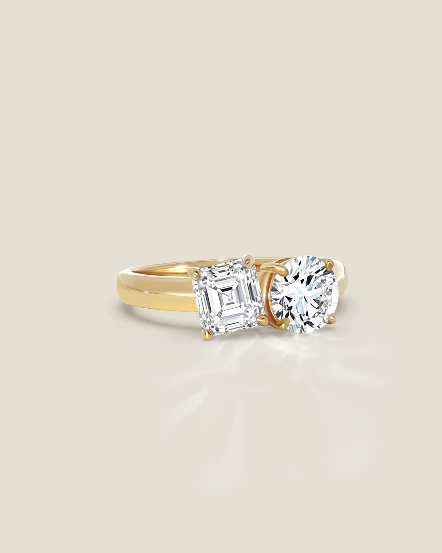 18K Yellow Gold 2.17 ctw Asscher & Round Toi et Moi Ring