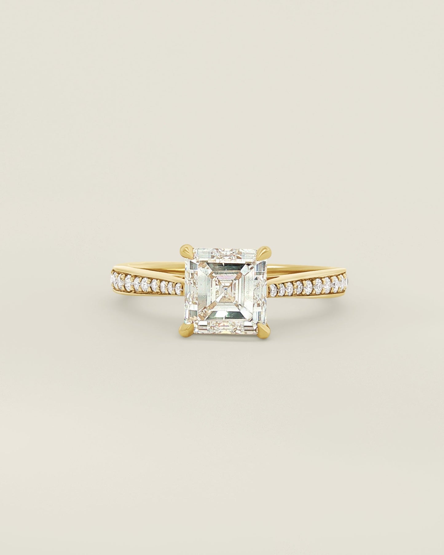 18K Yellow Gold 2.32 ctw G/SI2 Asscher Tapered Pave Solitaire Ring