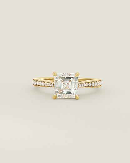 18K Yellow Gold 2.32 ctw G/SI2 Asscher Tapered Pave Solitaire Ring