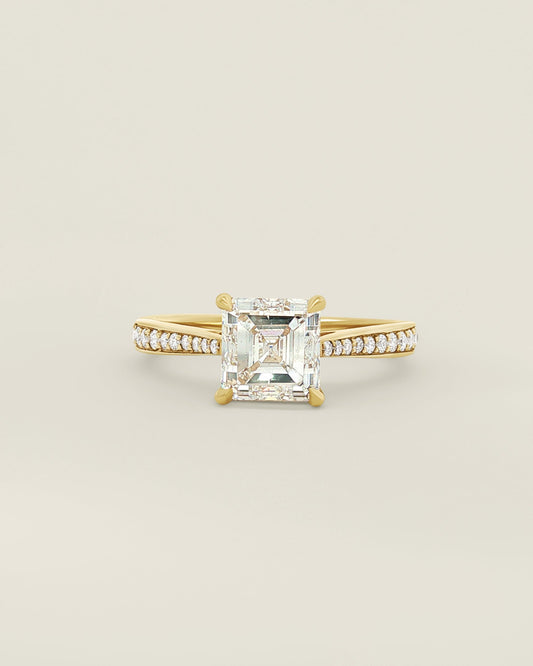 18K Yellow Gold 2.32 ctw G/SI2 Asscher Tapered Pave Solitaire Ring