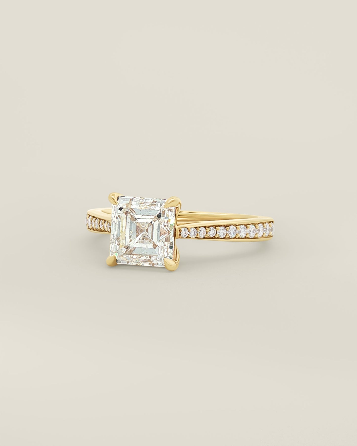 18K Yellow Gold 2.32 ctw G/SI2 Asscher Tapered Pave Solitaire Ring