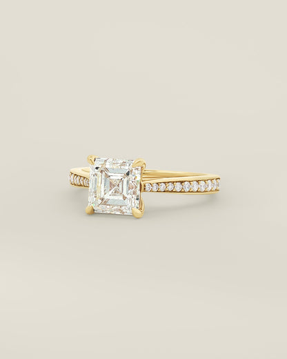 18K Yellow Gold 2.32 ctw G/SI2 Asscher Tapered Pave Solitaire Ring