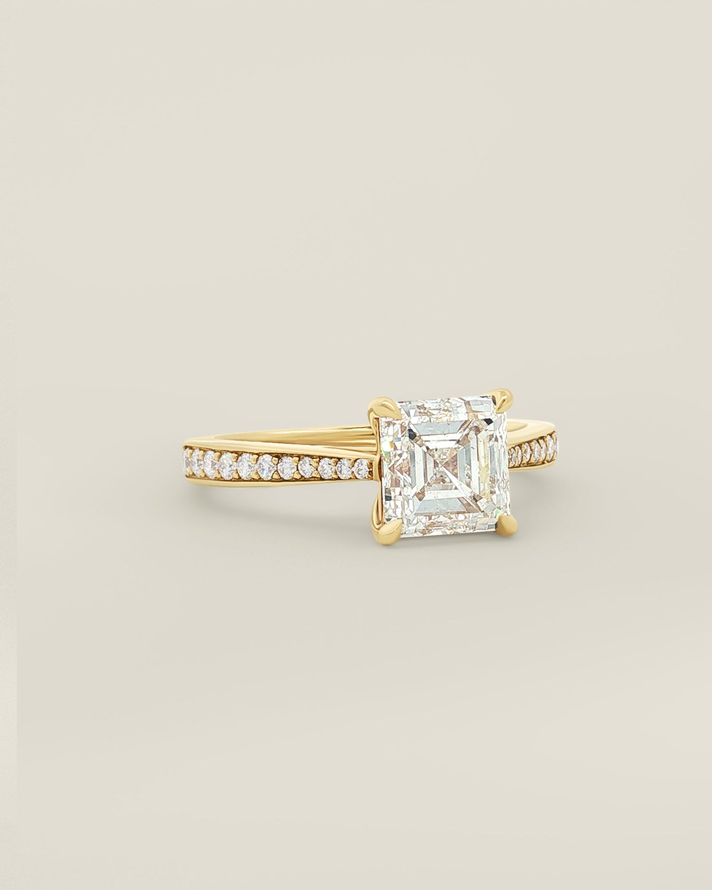 18K Yellow Gold 2.32 ctw G/SI2 Asscher Tapered Pave Solitaire Ring