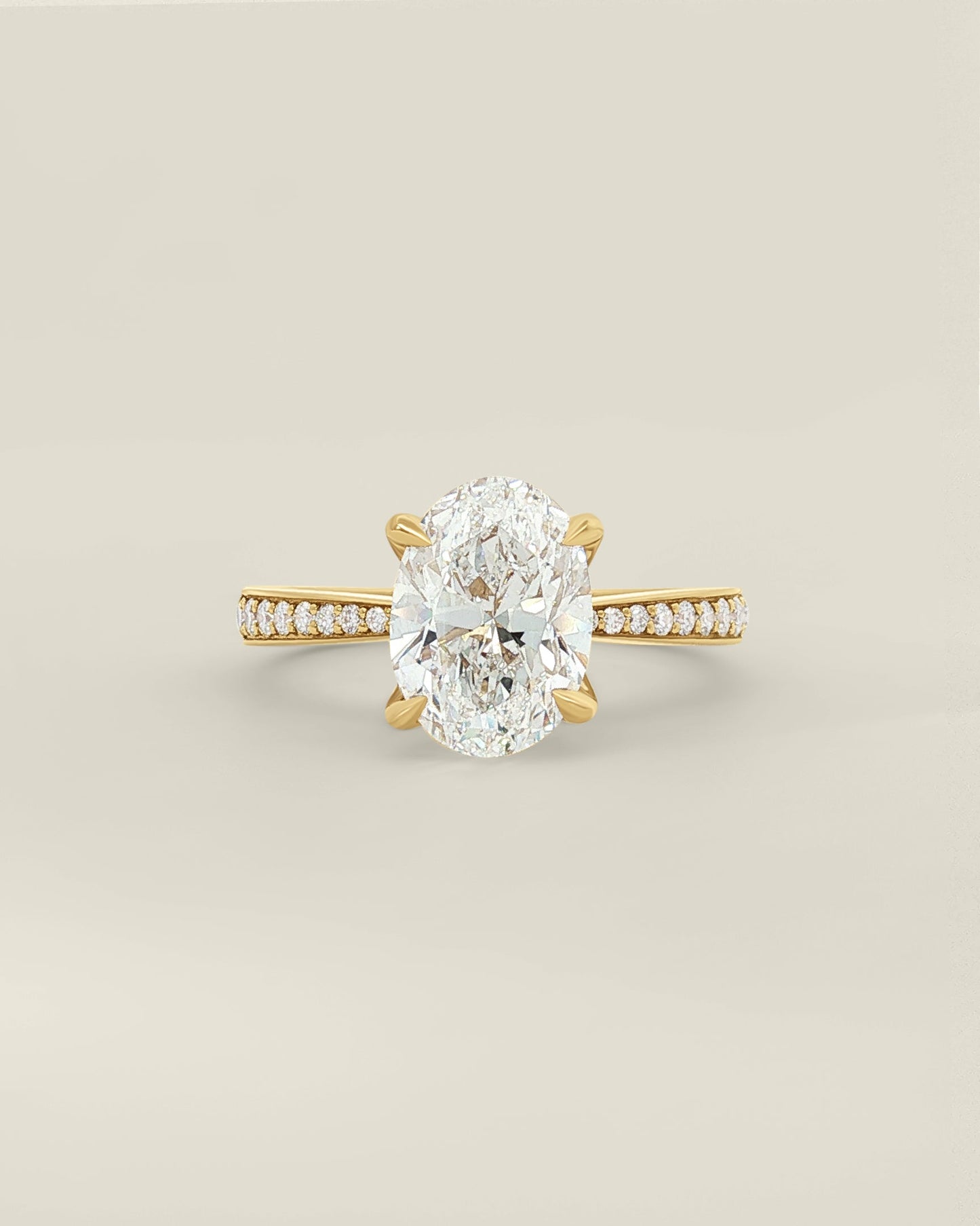 18K Yellow Gold 2.56 ctw E/VS1 Oval Tapered Pave Solitaire Ring