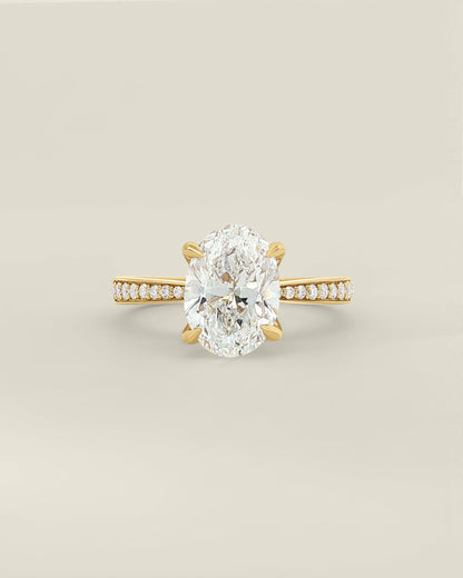18K Yellow Gold 2.56 ctw E/VS1 Oval Tapered Pave Solitaire Ring