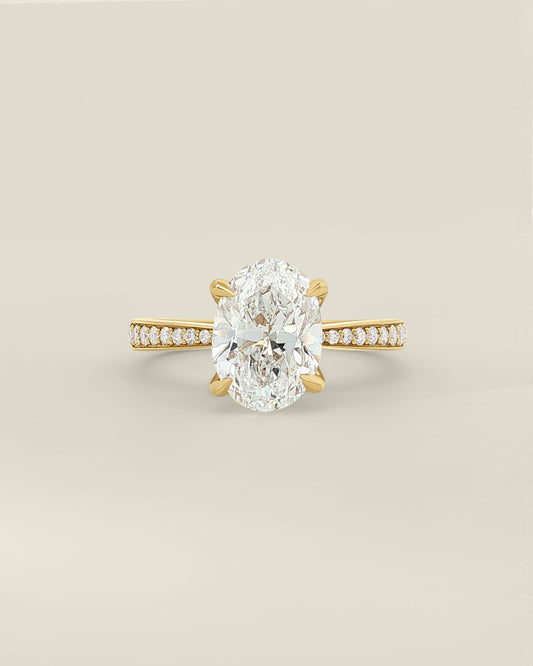 18K Yellow Gold 2.56 ctw E/VS1 Oval Tapered Pave Solitaire Ring