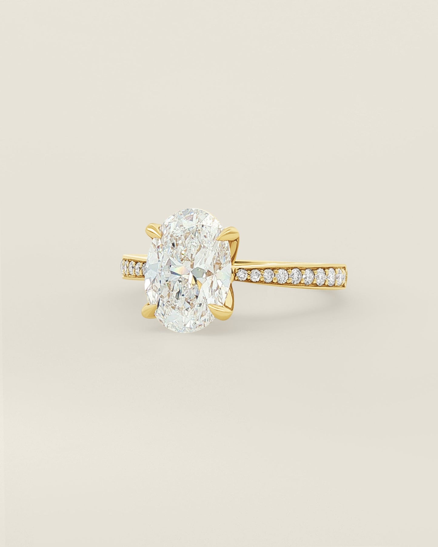 18K Yellow Gold 2.56 ctw E/VS1 Oval Tapered Pave Solitaire Ring