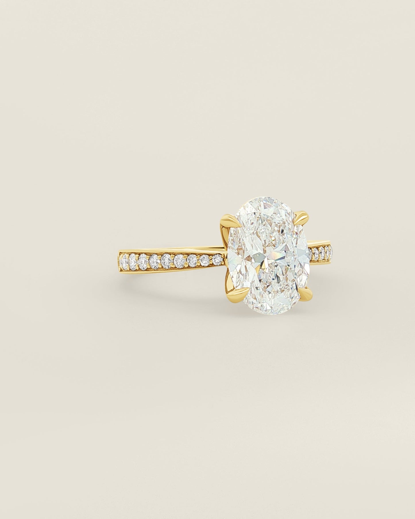 18K Yellow Gold 2.56 ctw E/VS1 Oval Tapered Pave Solitaire Ring