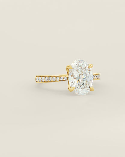 18K Yellow Gold 2.56 ctw E/VS1 Oval Tapered Pave Solitaire Ring