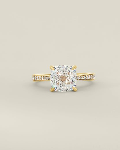 18K Yellow Gold 3.22 ctw H/VS1 Cushion Tapered Pave Solitaire Ring