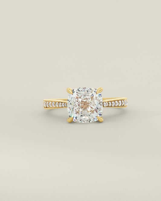 18K Yellow Gold 3.22 ctw H/VS1 Cushion Tapered Pave Solitaire Ring