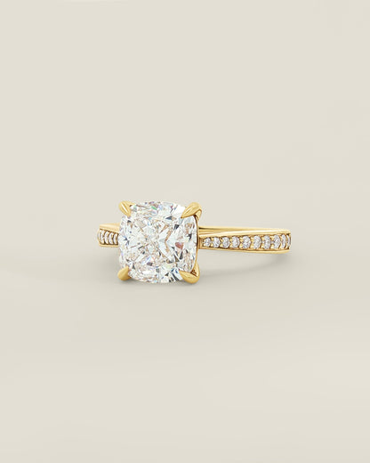 18K Yellow Gold 3.22 ctw H/VS1 Cushion Tapered Pave Solitaire Ring