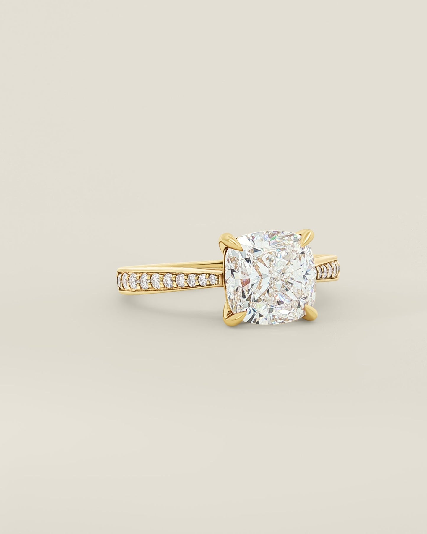 18K Yellow Gold 3.22 ctw H/VS1 Cushion Tapered Pave Solitaire Ring