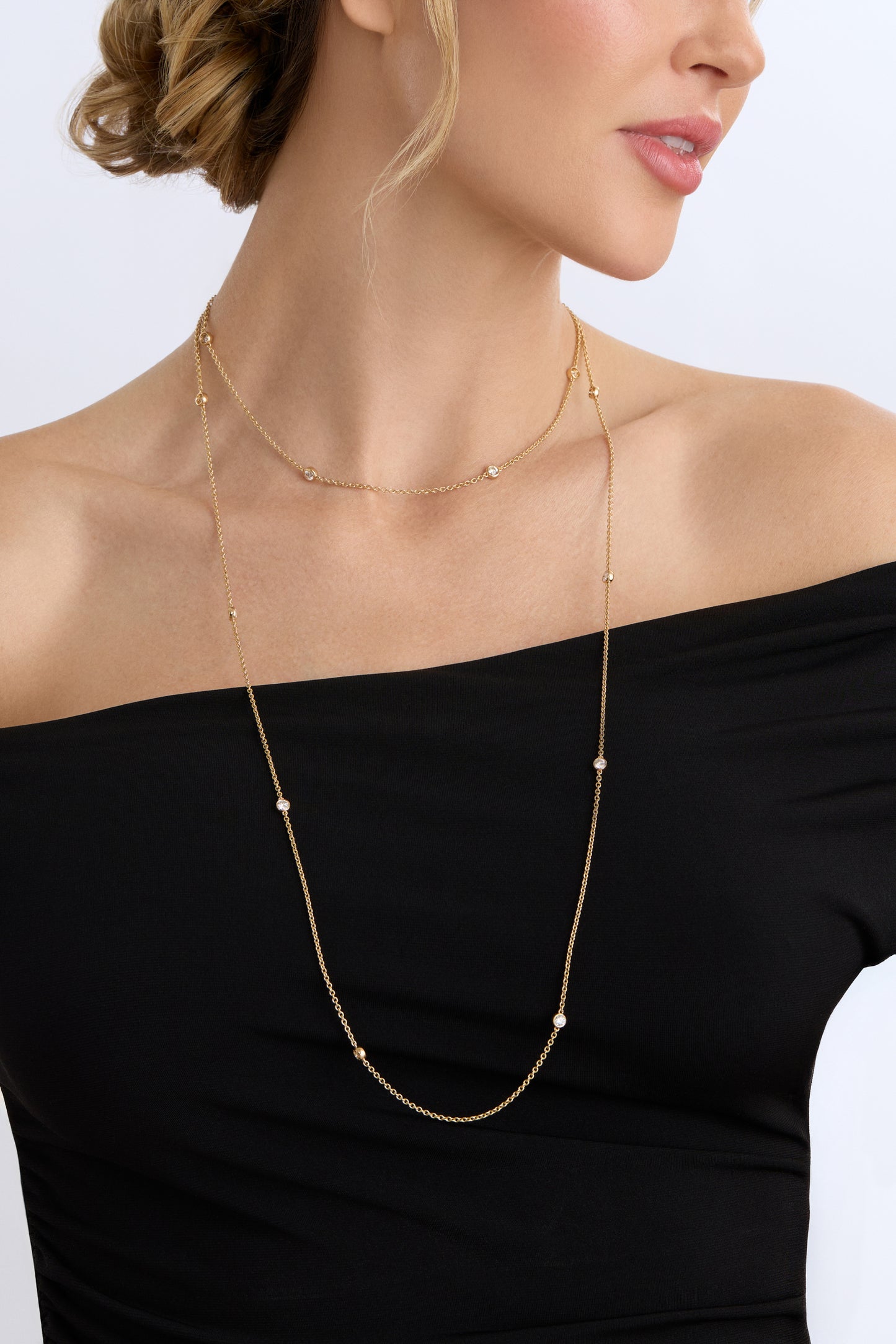 18K Yellow Gold Bezel Set Diamonds By The Yard Necklace 36"