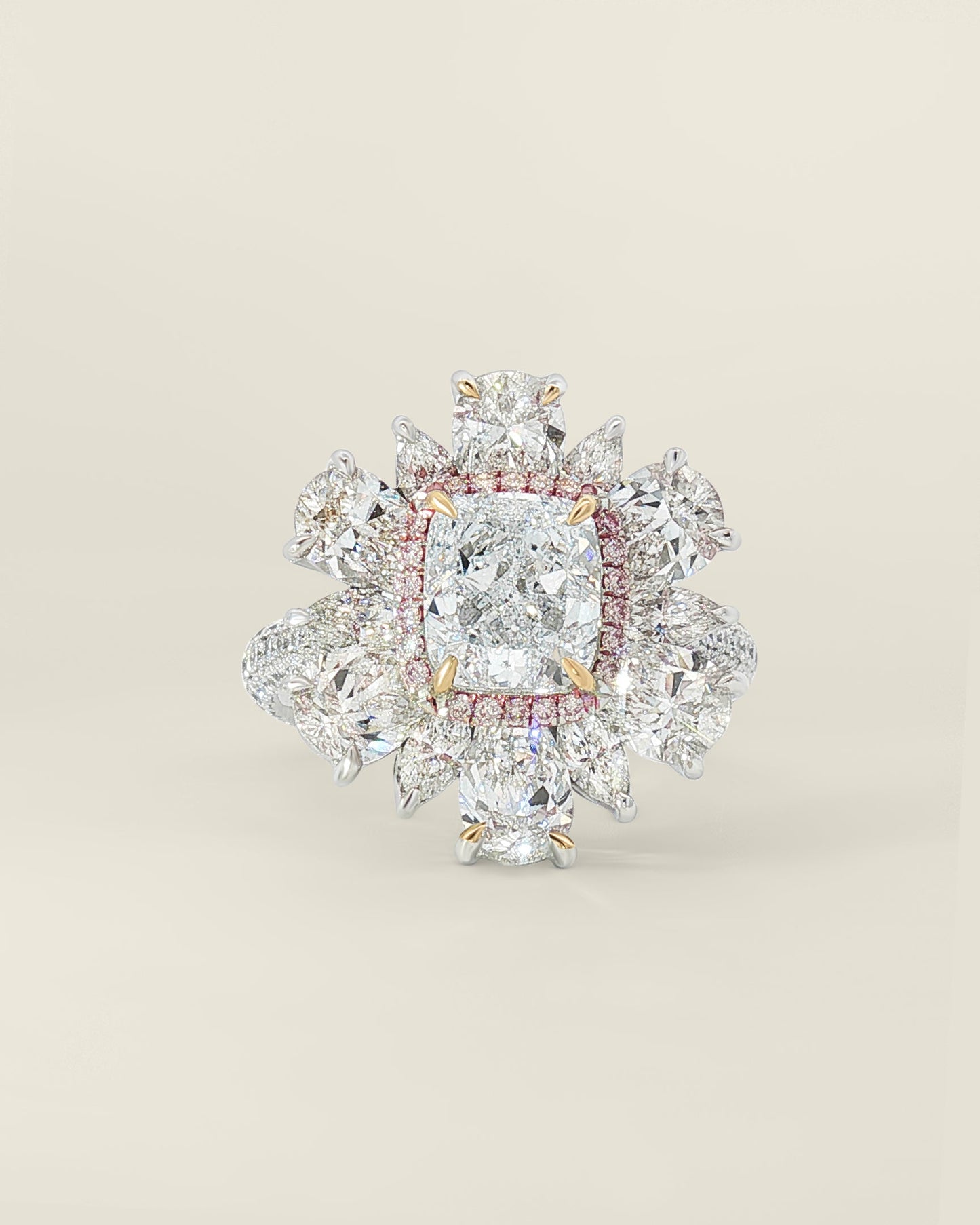 Platinum 6.28 ctw Light Blue Cushion Diamond Flower Ring