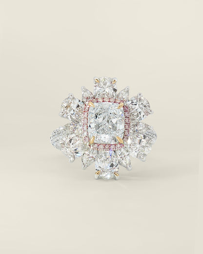 Platinum 6.28 ctw Light Blue Cushion Diamond Flower Ring