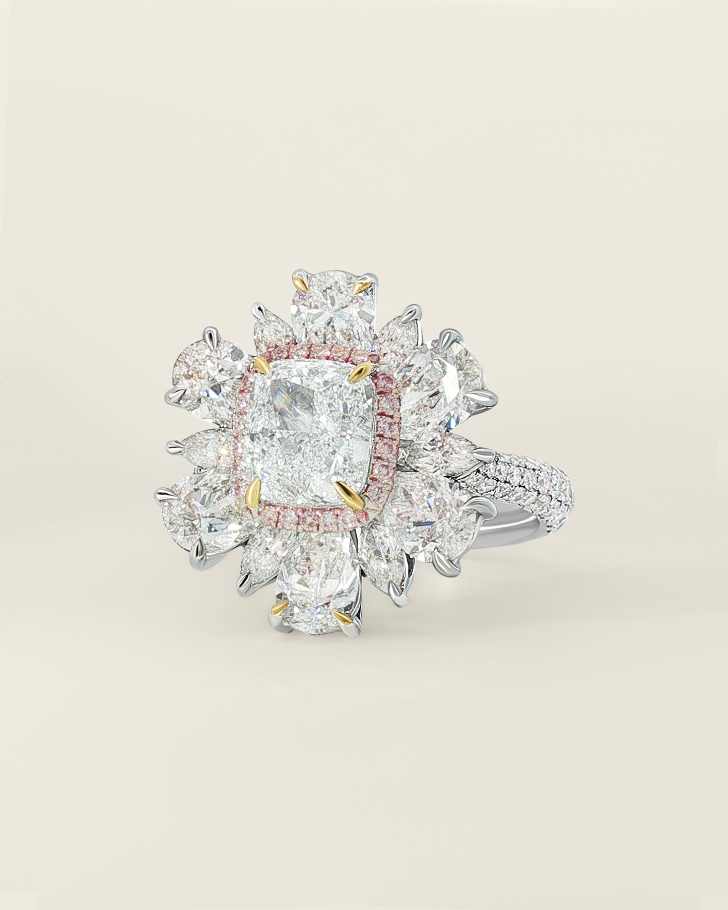 Platinum 6.28 ctw Light Blue Cushion Diamond Flower Ring