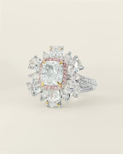 Platinum 6.28 ctw Light Blue Cushion Diamond Flower Ring