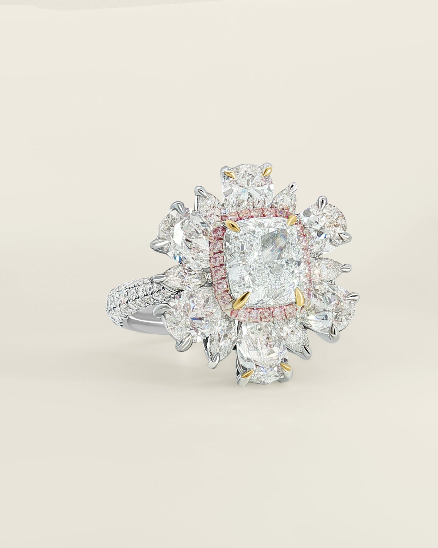 Platinum 6.28 ctw Light Blue Cushion Diamond Flower Ring