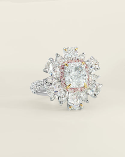 Platinum 6.28 ctw Light Blue Cushion Diamond Flower Ring