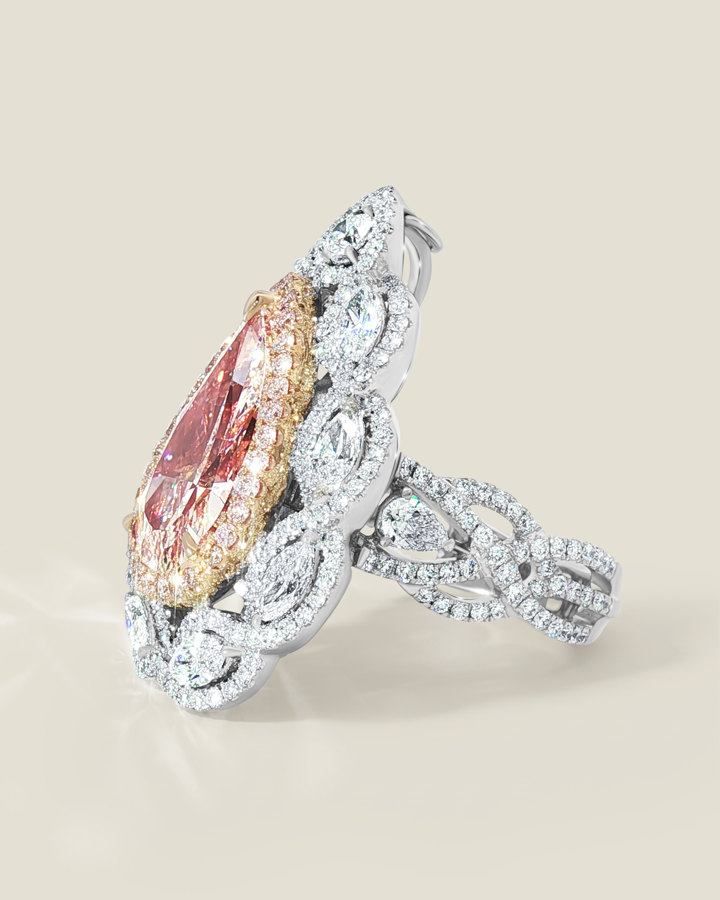 Platinum 7.52 ctw Light Pink Pear Shaped Diamond Convertible Ring/Pendant