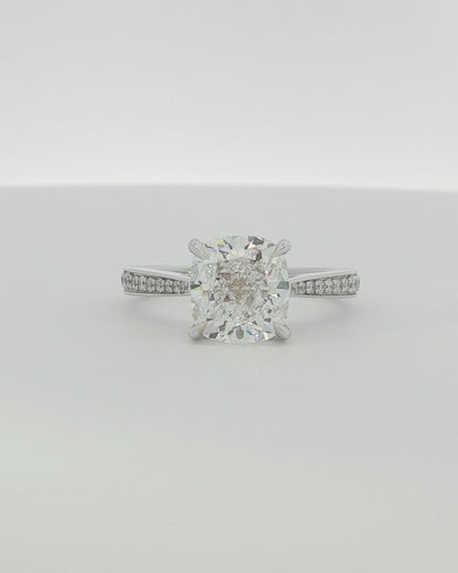 18K White Gold 3.19 ctw F/VS1 Cushion Tapered Pave Solitaire