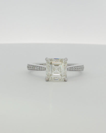 18K White Gold 2.75 ctw L/SI2 Asscher Tapered Pave Solitaire Ring