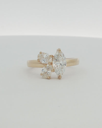 18K Yellow Gold 1.45 ctw Marquise & Oval Three Stone Ring