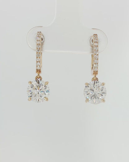 18K Yellow Gold 0.48 - 2.59 ct Round Diamond Drop Earrings