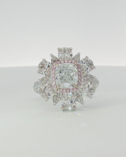 Platinum 6.28 ctw Light Blue Cushion Diamond Flower Ring