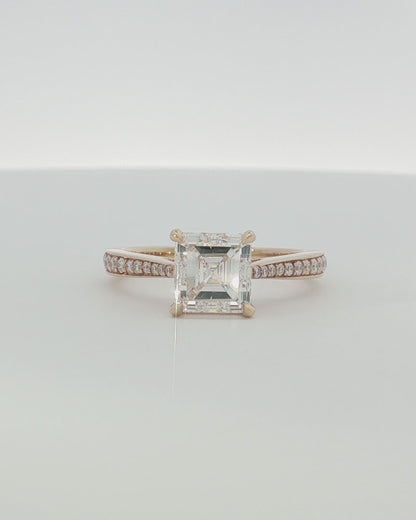 18K Yellow Gold 2.32 ctw G/SI2 Asscher Tapered Pave Solitaire Ring